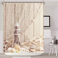 1 x RAW Customer Returns Alishomtll shower curtain textile shower curtain fabric with rings 120x200cm, shells shower curtain bath curtain digital print polyester anti-mould, beige - RRP €22.99