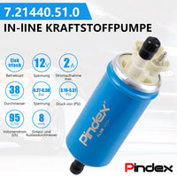 1 x RAW Customer Returns Pindex 12V Electric Fuel Pump 7.21440.51.0 Petrol Pump, Inline Pump 95L H, 2.27-0.38Bar, 3.19-5.51Psi, Blue - RRP €28.84