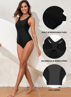 1 x RAW Customer Returns Aleumdr One Piece Swimsuit Women Sports Swimwear with Cups Tummy Control Sexy Swimsuit Push Up Swimsuits Monokini Black Plus Size - RRP €26.21