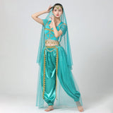 1 x RAW Customer Returns IMEKIS Women s Jasmine Costume Aladdin Princess Cosplay Dress Halloween Dress Up Fancy Carnival Party Outfit Crop Top with Pants Headscarf Arabian Belly Dance Costume Green M - RRP €53.65