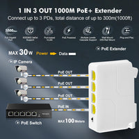 1 x RAW Customer Returns 4 Port Gigabit PoE Extender, 1 PoE in 3 PoE Out, IEEE802.3af at PoE Powered Passthrough Switch, 10 100 1000Mbps Ethernet, DIN Rail Wall Mount - RRP €32.7