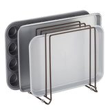 1 x RAW Customer Returns mDesign Metal Dish Rack for Baking Trays - Compact Pot Lid Holder for Kitchen Cabinet - Space Saving Cookware Stand - Bronze - RRP €23.99