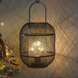 1 x RAW Customer Returns NEWIMAGE Battery Operated Lamp 30cm Tall Decorative Cage Style Metal Cage Lantern Table Lamp with 6 Hour Timer for Home Decoration Living Room Bedroom Wedding Outdoor Patio Black  - RRP €32.99