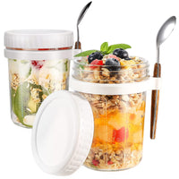 1 x RAW Customer Returns BIKALAN glass cereal cup to go with spoon, 400ml yoghurt cup overnight oats glasses, airtight container for yoghurt cereal Mepal porridge milk fruit white  - RRP €16.13