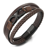 1 x RAW Customer Returns COOLSTEELANDBEYOND Black Infinity Love Infinite Number 8 Intertwined THREE Strands Brown Braided Leather Bracelet for Men Women - RRP €23.18