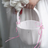 1 x Brand New Double Heart Wedding Girl Basket White Satin Rhinestone Decor Wedding Party Favor - RRP €19.2