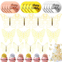 1 x Brand New WIDEBG Butterfly Cake Decoration Gold Cake Decoration Happy Birthday Cake Decoration Birthday Cupcake Topper Butterfly 3D Cake Topper Wedding Cake Decoration Anniversary Birthday Party Baby Shower - RRP €24.0