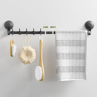 2 x RAW Customer Returns Luxear towel holder without drilling, 30cm 60cm adjustable towel rail suction cup for bathroom kitchen, 5 removable hooks, bath towel holder with max. 10KG load capacity, guest towel holder for wall shower-gray - RRP €34.28