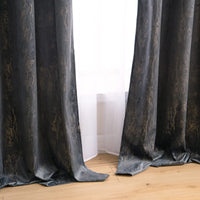 1 x RAW Customer Returns MIULEE Set of 2 Gold Foil Print Velvet Curtains Sparkle Curtains with Eyelets Thermal Curtain Eyelet Curtain for Bedroom Living Room 140 x 160 cm W x H Grey - RRP €26.3