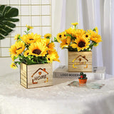 1 x RAW Customer Returns AceList 2 pieces sunflower artificial plant, real artificial flowers with LED lights in a wooden box, artificial plants flower decoration in a pot, for bedroom living room table decoration, in yellow - RRP €28.72