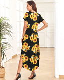 5 x RAW Customer Returns AUSELILY Summer Dress Women Long Short Sleeve Maxi Dress with Slit Boho Round Neck Casual Dress T-Shirt Dress Beach Dress with Pockets Sunflowers M - RRP €134.15