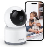 1 x RAW Customer Returns ANNKE Crater 2 WiFi Camera Indoor, 2K Pan Tilt WiFi Baby Pet Camera with 2-Way Audio, Motion Detection, Cloud SD Card Storage, Compatible with Alexa, Dog Camera with Night Vision - RRP €30.24