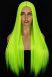 1 x RAW Customer Returns PORSMEER Wig Long Hair Straight for Women Girls Natural Synthetic Hair Wig Party Costume Wig Neon Green - RRP €22.39