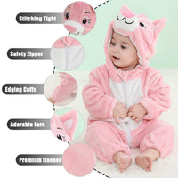 1 x RAW Customer Returns Unisex Baby Winter Romper Rabbit Tiger Sewing Animal Style Flannel Cosplay Halloween Costume Outfit 6-12 months, A- Pink Cat  - RRP €25.75