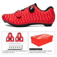 1 x RAW Customer Returns ARTVEP Cycling Shoes Men Women Road Bike Shoes MTB Cycling Shoes Compatible with Look SPD SPD-SL Delta Lock Pedal Riding Shoes Peloton Shoes Stripes Red EU46 280 - RRP €59.99