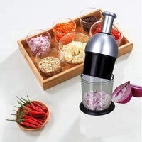 2 x Brand New Press Food Chopper Manual Hand Dicer Vegetable Cutter Stainless Steel Slap Chopper - RRP €48.34