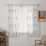 1 x RAW Customer Returns MIULEE curtains with turquoise and white leaves pattern, embroidery curtain transparent, decoration eyelet curtains for living room, short window curtain, set of 2 modern bedroom curtains, 2x H145 x W140cm - RRP €25.2