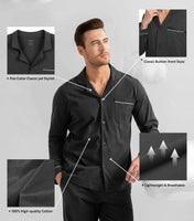 1 x RAW Customer Returns DAVID ARCHY Men s Cotton Pajamas Sleepwear Long Sleeve Shirt and Lounge Pants with Button Placket Pockets and Ribbon Pack of 1, Black, XL - RRP €46.99