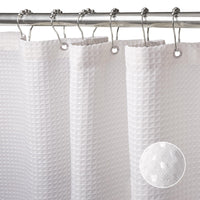 1 x RAW Customer Returns Waffle shower curtain with metal shower curtain rings fabric textile bathtub curtain anti-mold bathroom curtain set waterproof bathtub curtain heavy shower curtain bathroom - 182 x 214cm white  - RRP €33.12