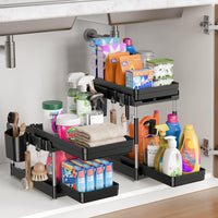 1 x RAW Customer Returns Sotfamily Kitchen Cabinet Organizer Extendable Including 2 Hanging Cups and 4 Hooks, Sink Cabinet Organizer, Kitchen Organizer Sink, Cabinet Organizer Kitchen, Base Cabinet Organizer, 2 Pack, Black - RRP €35.99