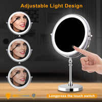 1 x RAW Customer Returns UUCOLOR 8 Inch Makeup Mirror with Lights, 3 Color Lights Adjustable Brightness USB Rechargeable, 1X 10X Magnification 360 Rotation Tabletop Mirror for Bathroom and Family - RRP €30.99