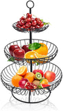 1 x RAW Customer Returns Bekith 3 Tier Fruit Stand Fruit Basket Metal Wire Fruit Bowl Decorative Vegetable Basket, Height 48cm, Storage Baskets 16 24 30cm Black  - RRP €23.18