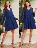 1 x RAW Customer Returns Women s Lace Lantern Long Sleeve Swing Dress with Pockets V-Neck A-Line Casual Dress Elegant Dresses Women s Festive Ball Gown Summer Dress XXL, Dark Blue  - RRP €25.1