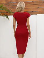 1 x RAW Customer Returns Missufe Women s Cocktail Dress Party Midi Dress Summer Elegant Bodycon Vintage Ruffle Dress,Red,XL - RRP €48.99