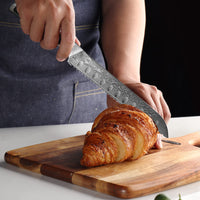 1 x RAW Customer Returns Sunnecko 20cm bread knife with serrated edge - Damascus knife with ergonomic handle, bread roll knife bread cutting knife for bread bagel cake baguette - RRP €60.99