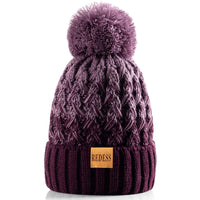 1 x RAW Customer Returns REDESS Women s Winter Pompom Beanie Hat Fleece Lined Warm Hats, Thick Casual Snow Knit Hat for Women - RRP €17.15