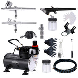 1 x RAW Customer Returns SAGUD Airbrush Set with Compressor, Double Action Airbrush Gun with 3 Airbrushes, 0.2mm, 0.3mm, 0.8mm, Nozzle and Needle for Hobby, Model Making, Nails - RRP €124.62