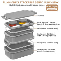 1 x RAW Customer Returns WayEee Lunch Box Adults 2130ml Large Volume Bento Box Leak-Proof Lunch Box Adults BPA Free for Office, School Gray  - RRP €15.99