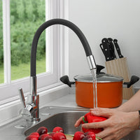 1 x RAW Customer Returns SOLVEX Kitchen Faucet Black 360 Swivel, Kitchen Faucet, Stainless Steel Single Lever Kitchen Mixer, Kitchen Sink Faucet, Kitchen Mixer Tap with Flexible Spout, Kitchen Faucet, SP-10034-N - RRP €32.71