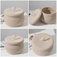 1 x RAW Customer Returns Cabilock Cotton Rope Baskets for Organizing Round Storage Basket Decorative Gift Baskets Empty Basket with Lid Collapsible Storage Containers for Shelves Closet - RRP €28.98