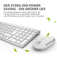 1 x RAW Customer Returns iClever Wireless Keyboard Mouse Set, Rechargeable Wireless Keyboard, QWERTZ Layout German , Ultra Thin for Computer Desktop PC Laptop Windows 10 8 7, White and Silver - RRP €33.56