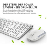 1 x RAW Customer Returns iClever Wireless Keyboard Mouse Set, Rechargeable Wireless Keyboard, QWERTZ Layout German , Ultra Thin for Computer Desktop PC Laptop Windows 10 8 7, White and Silver - RRP €33.56