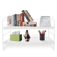 1 x RAW Customer Returns Desk Storage Rack, Desk Organizer, Multipurpose Bookshelf for Office, Home, Desktop Display Shelf, Desk Stand, Bookshelf White Shelf - White Board, 2Tier  - RRP €27.8