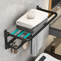 1 x RAW Customer Returns Towel holder without drilling black matt, self-adhesive towel holder bathroom, wall-mounted towel holder with 5 towel hooks, bath towel holder, towel shelf for bathroom kitchen, 58 cm, aluminum - RRP €43.27