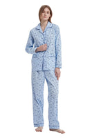 1 x RAW Customer Returns GLOBAL Women s Pajamas Cotton Women s Pajama Set Long Women s Two-Piece Sleepwear Comfortable Loungewear Buttoned Top Trousers Drawstring Blue Sweet Flowers L - RRP €20.16