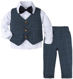 1 x RAW Customer Returns mintgreen Baby Suit Boy, 3 Piece Striped Outfit Wedding Gentleman Dress Set Long Sleeves Shirt Vest Pants Tie, Navy, 12-18 Months, 80 - RRP €34.01