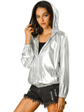 1 x RAW Customer Returns Allegra K Women s Blouse Long Sleeve Metallic Jacket Holographic Party Zipper Hooded Jacket Silver XL - RRP €54.44