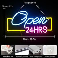 1 x RAW Customer Returns Horseneon Open 24HRS Neon Sign, Led Neon Open Sign Open 24 Hours Neon Sign for Wall, Colorful Neon Light for Hotel Club Cafe Bar Office Shopping Center Game Room Restaurant Shop Sign Decor - RRP €39.31