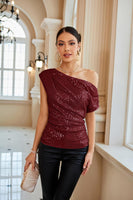 1 x RAW Customer Returns GRACE KARIN Women s Elegant Sequin Top Glitter Party Top Festive Blouses for Wedding, Color Wine Red, Size M - RRP €44.26