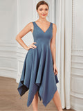 1 x Brand New ALISA PAN Women s Wedding Guest Dress Asymmetrical Long V-neck Sleeveless A Line Sexy Mist Blue 2L - RRP €22.8