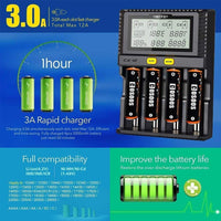 1 x RAW Customer Returns Fastest Battery Charger, MiBOXER 3A Slot Quick Charge Rechargeable AA AAA D 26650 18490 18350 18500 RCR123 Li-Ion IMR INR ICR NI-MH NI-Cd, LCD Display, Intelligent Temperature Control - RRP €47.99