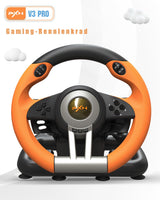 1 x RAW Customer Returns PXN V3 Pro steering wheel, gaming steering wheel, 180 racing steering wheel, game steering wheel with pedals and racing paddles, vibration feedback, steering wheel for PC, PS4, PS3, Xbox and N Switch -Orange - RRP €96.29