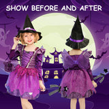 4 x Brand New YAWMLYE Girls Witch Costume Halloween Bat Costume Purple Black Children s Wizard Dress Up Cosplay Costumes - with Dress, Hat Magic Wand, Candy Bag 140cm  - RRP €82.56