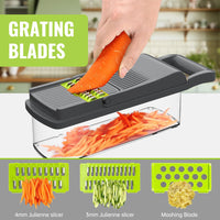 1 x RAW Customer Returns Housiwill Vegetable Cutter, 16 in 1 Vegetable Slicer, Vegetable Chopper with 8 Interchangeable Blades, Vegetable Cutter for Fruit Vegetables, Potatoes, Carrots and Onions, Best Kitchen Gift - Gray - RRP €19.4