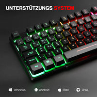 1 x RAW Customer Returns Rii Gaming Keyboard PC, RGB Keyboard Wired, Rainbow Illuminated Keyboard LED, Gaming Keyboard Ideal for Gamers Office German Layout  - RRP €13.61