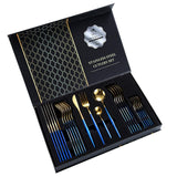 1 x RAW Customer Returns rismart stainless steel 24 piece cutlery set silver cutlery with knife, coffee soup teaspoon, fork gold blue - RRP €48.18